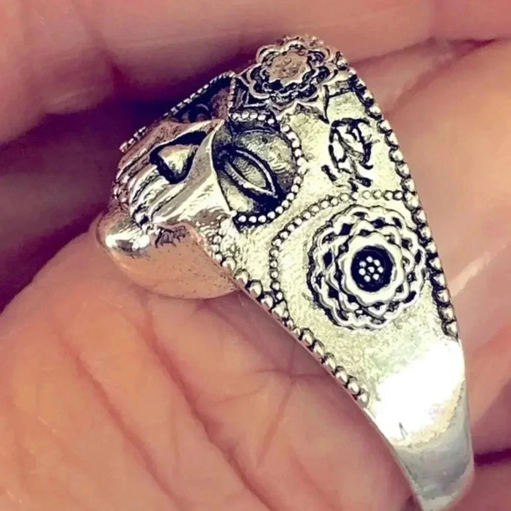 Men’s Sugar Skull Los Muertos Silver Ring NWT